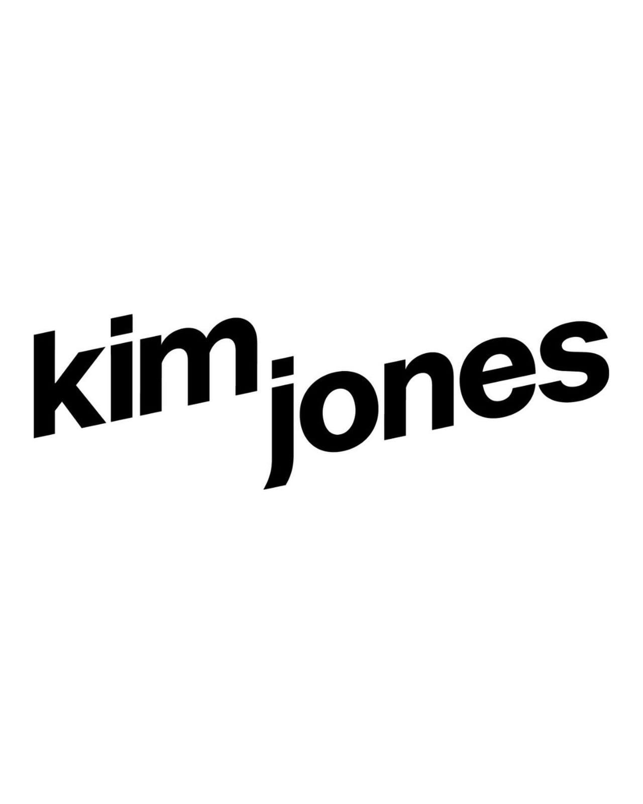 The KIM JONES logo, "kim jones" in heavy black lowercase letters set on a slant across a white background